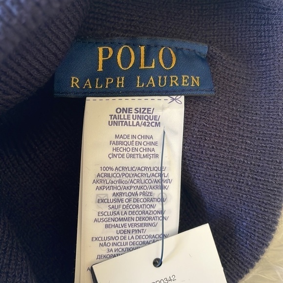 Brand New Polo Ralph Lauren Navy Blue Knit Cuff Beanie Hat Embroidered Big Pony - Picture 8 of 9